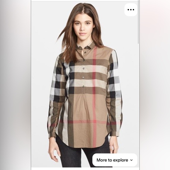 Burberry Cotton Popover Tunic Blouse Sz L - Picture 1 of 9